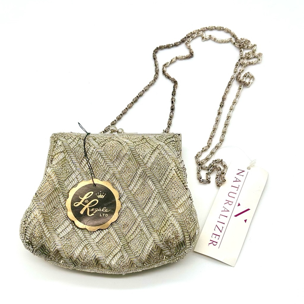 Vintage La Regale Beaded Evening Bag w Chain Strap Silver Shoulder Purse